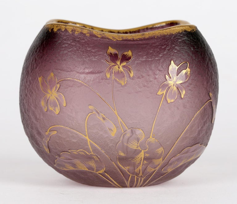 Daum French Art Nouveau Square Cameo Glass Floral Vase For Sale 4