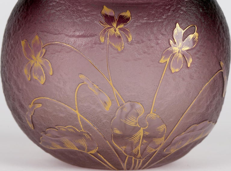 Daum French Art Nouveau Square Cameo Glass Floral Vase For Sale 5