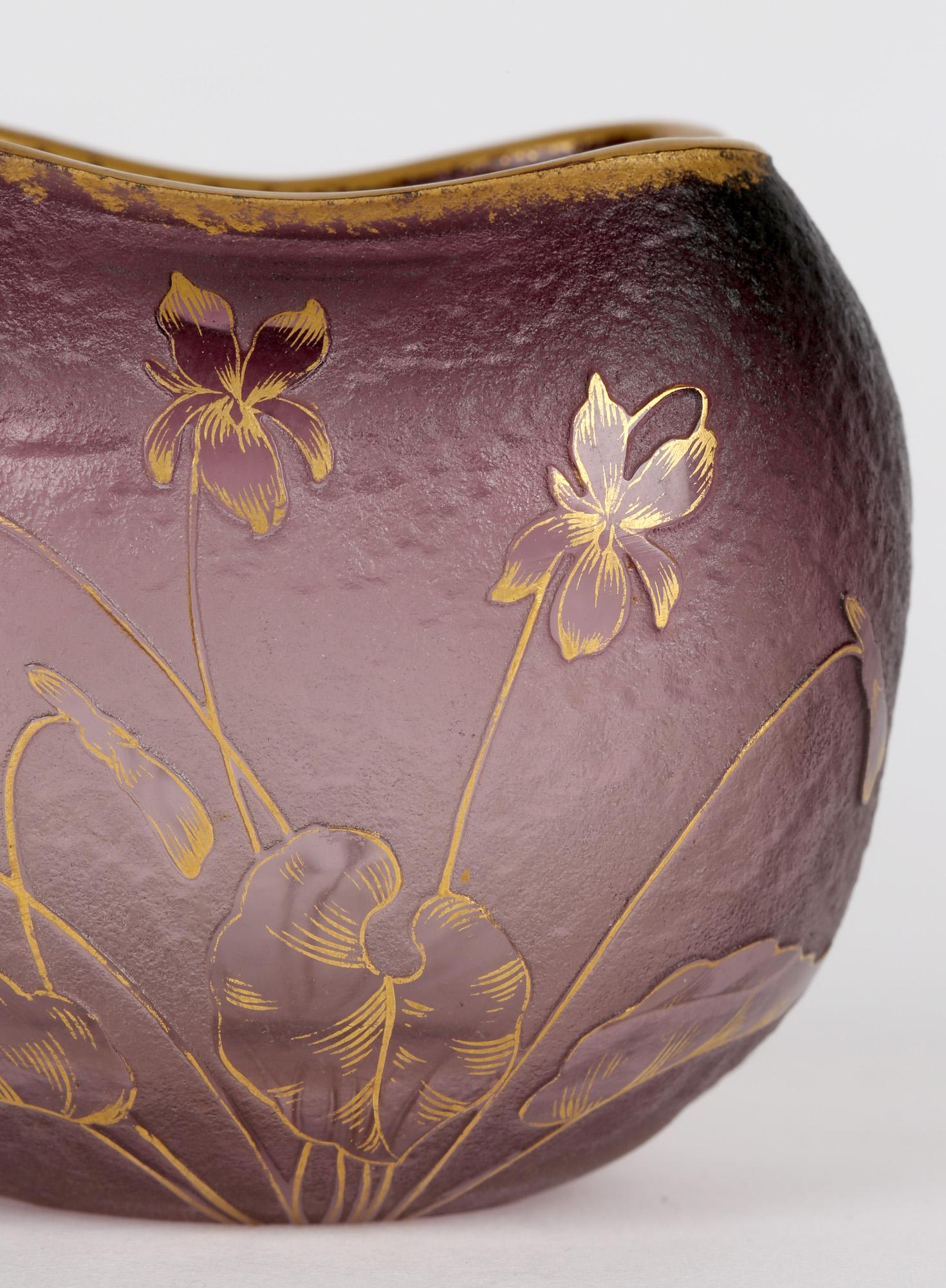 Daum French Art Nouveau Square Cameo Glass Floral Vase 6