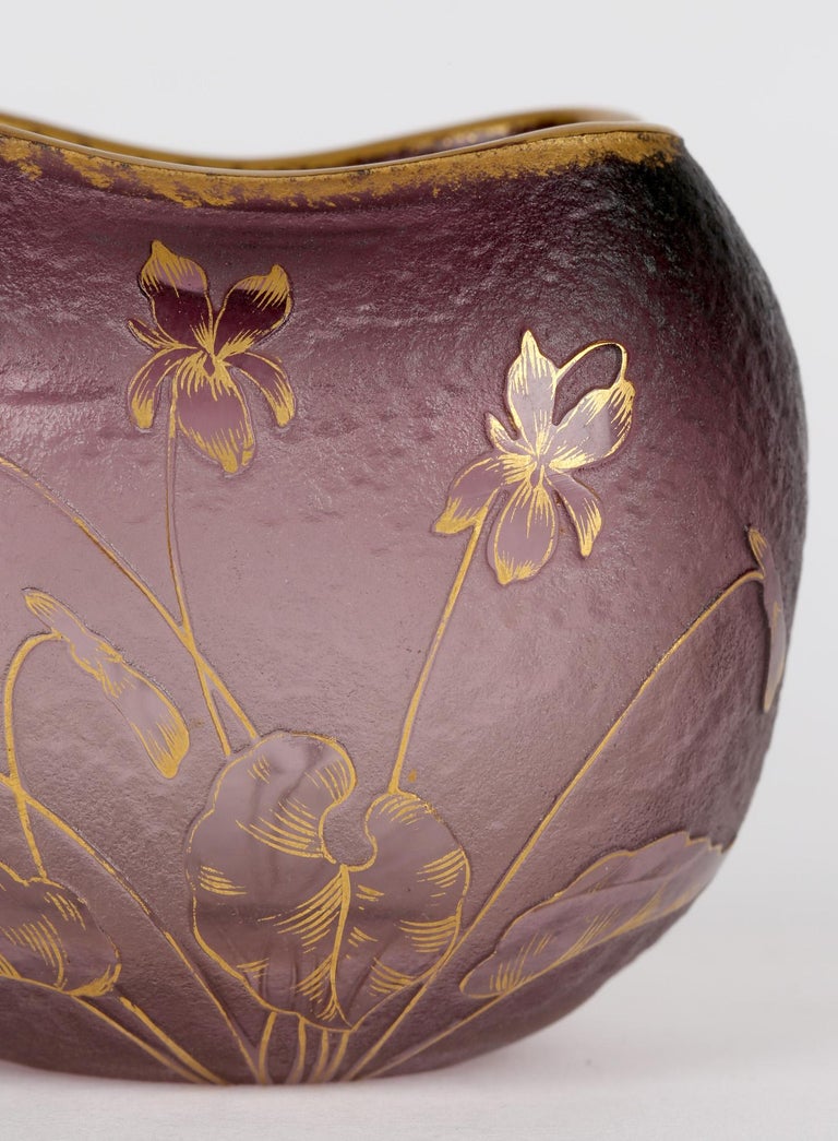 Daum French Art Nouveau Square Cameo Glass Floral Vase For Sale 6