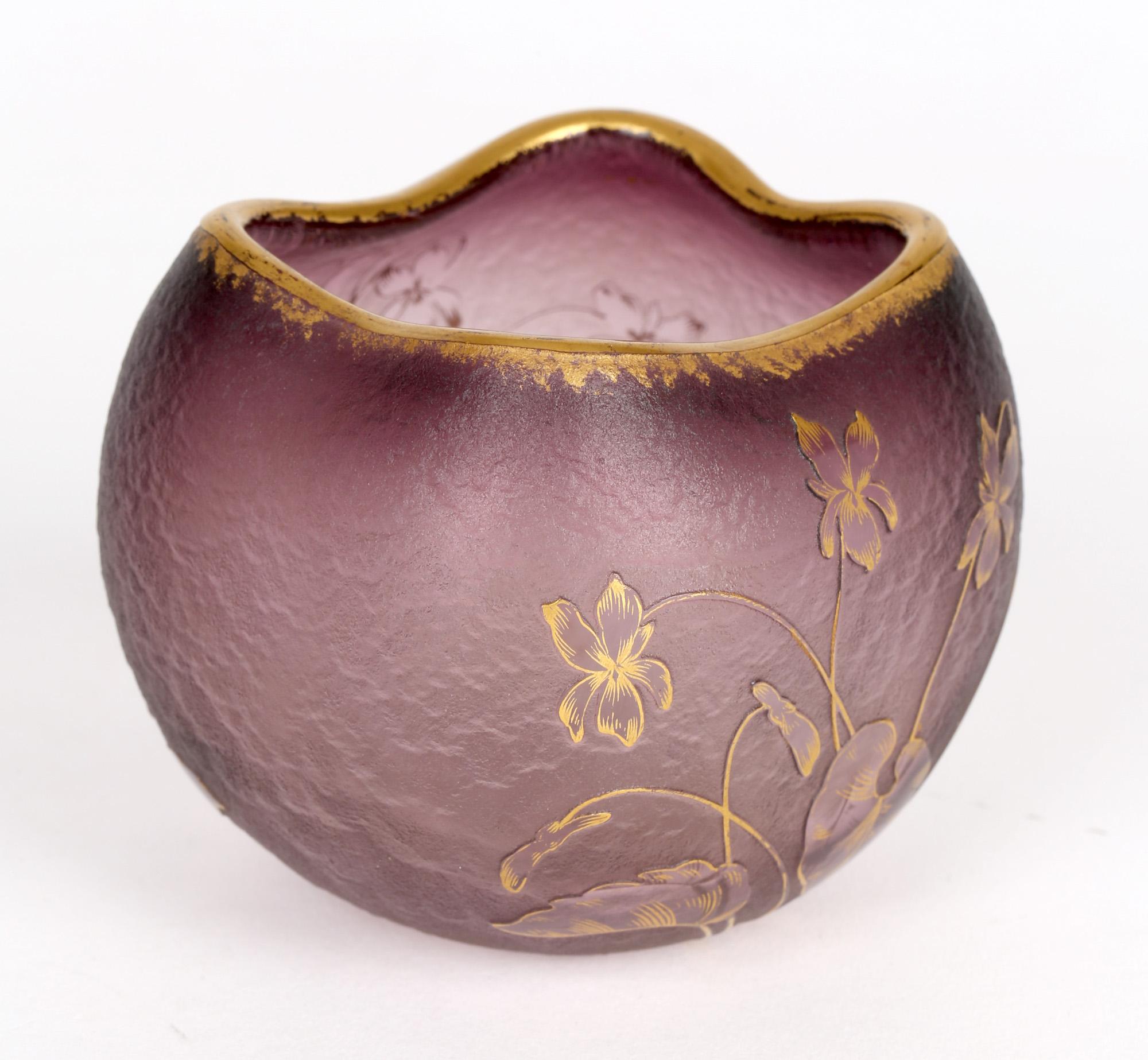 Daum French Art Nouveau Square Cameo Glass Floral Vase 7