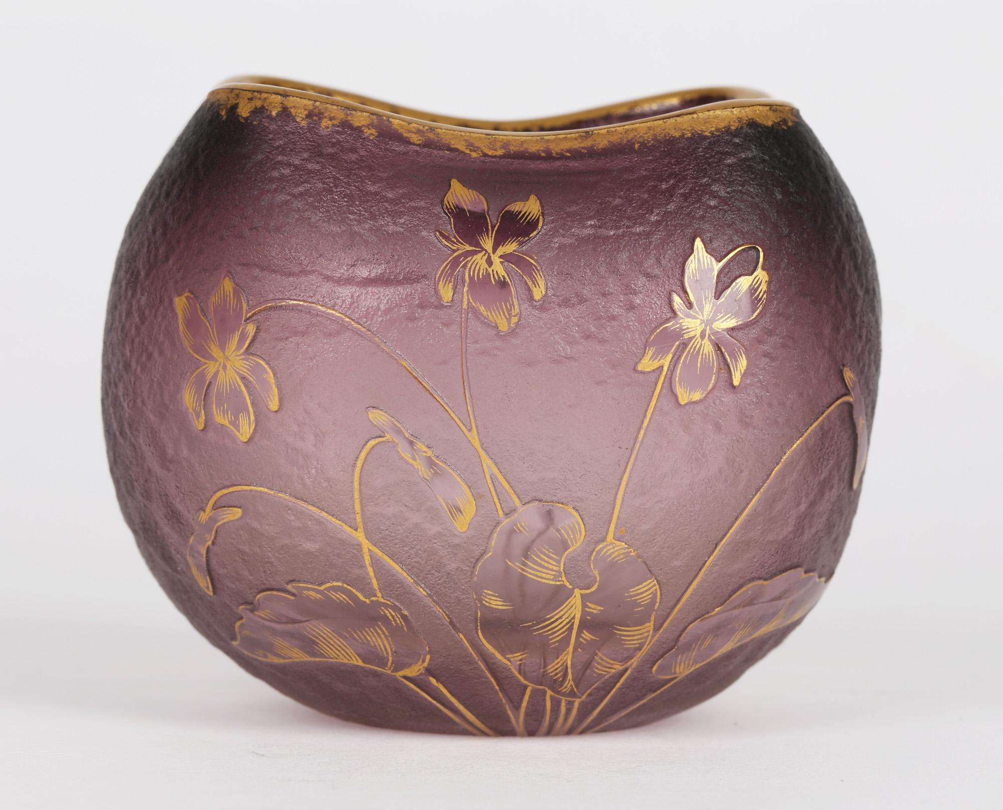 Daum French Art Nouveau Square Cameo Glass Floral Vase 8
