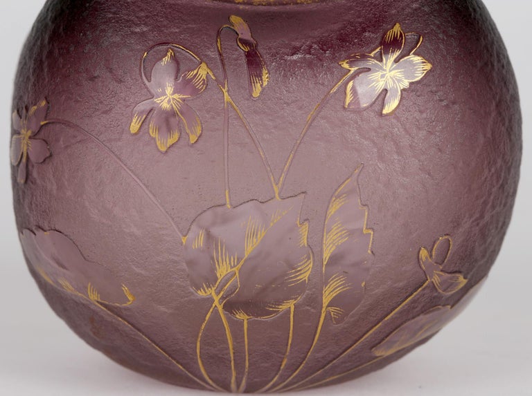 Daum French Art Nouveau Square Cameo Glass Floral Vase For Sale 1