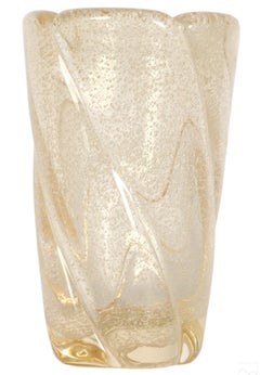 Daum French Crystal Modern Gold Ribbed Bubble Vase