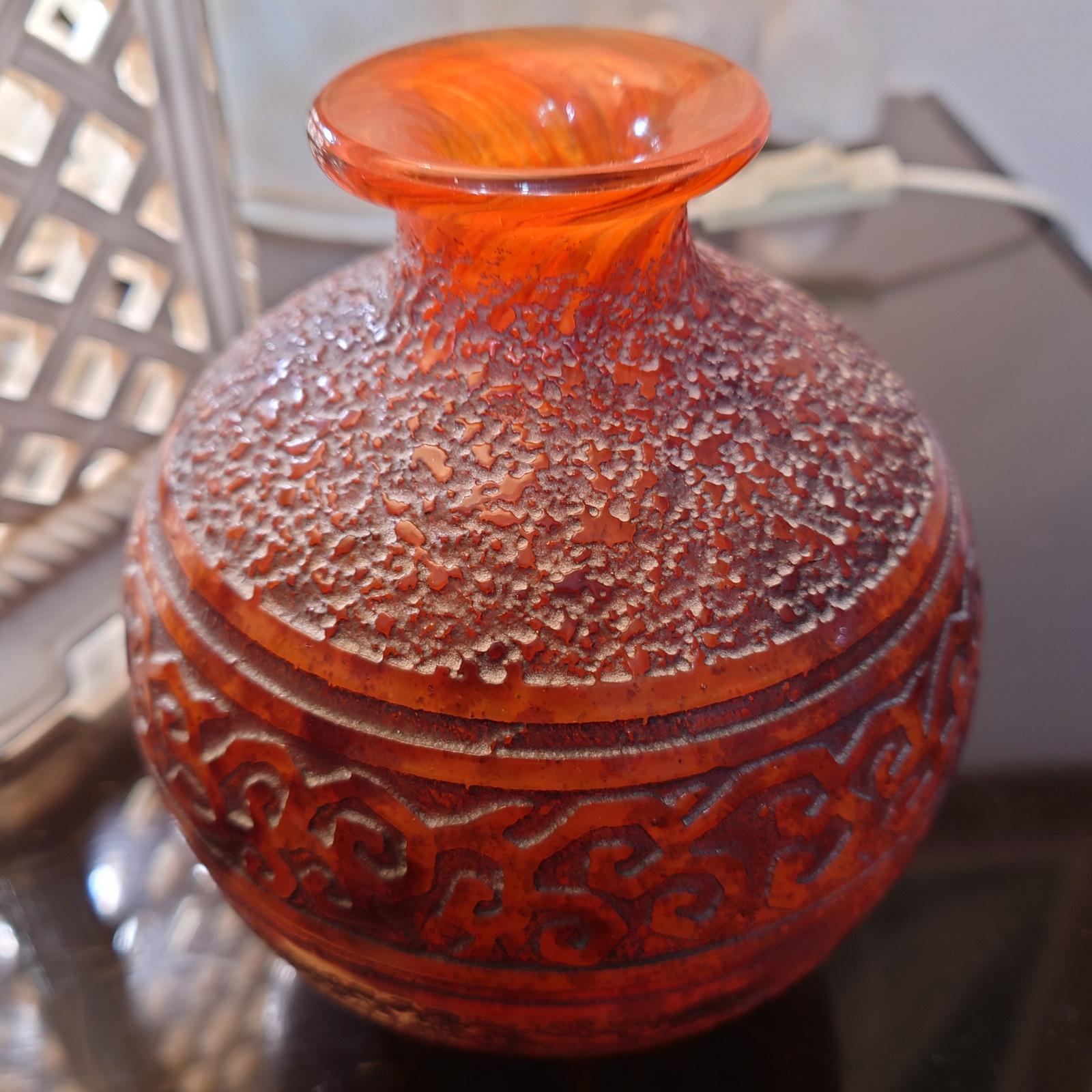 Etched Daum Frères Art Deco Glass Vase, France 1920s For Sale