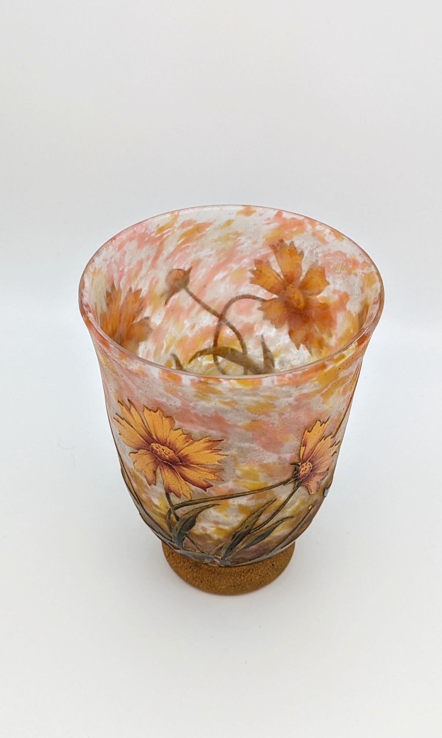 Art Nouveau Daum Frères art nouveau vase with Coreopsis, made in Nancy , ca. 1914 For Sale