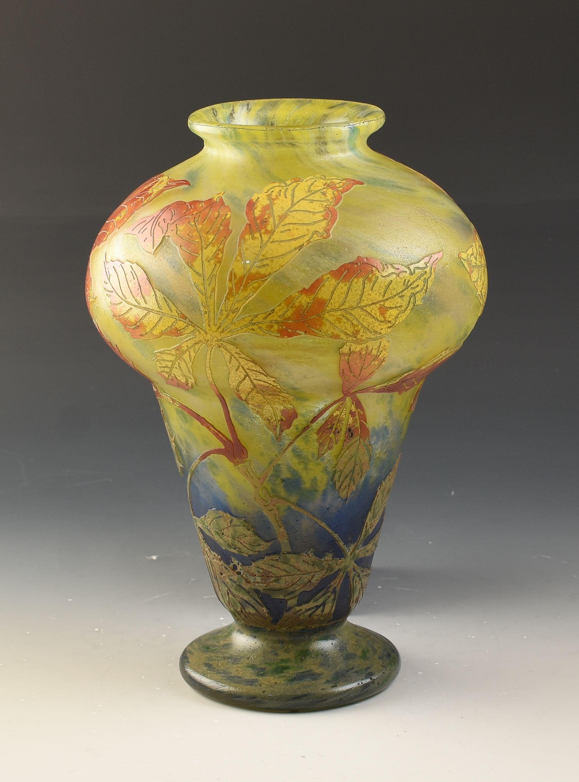 Etched Daum Freres CAMEO GLASS VASE C.1900 For Sale