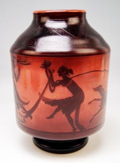 Daum Frères Nancy Kamee Vase von Georges De Feure Friesische Figuren 1925