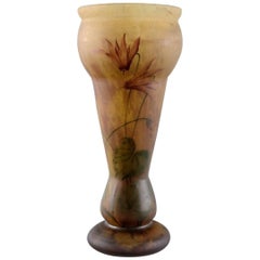 Daum Freres, Nancy, Vase in Mouth Blown Art Glass with Flowers, Dated 1925-1930