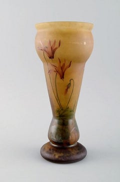 Daum Freres, Nancy, Vase in Mouth Blown Art Glass with Flowers, Dated 1925-1930