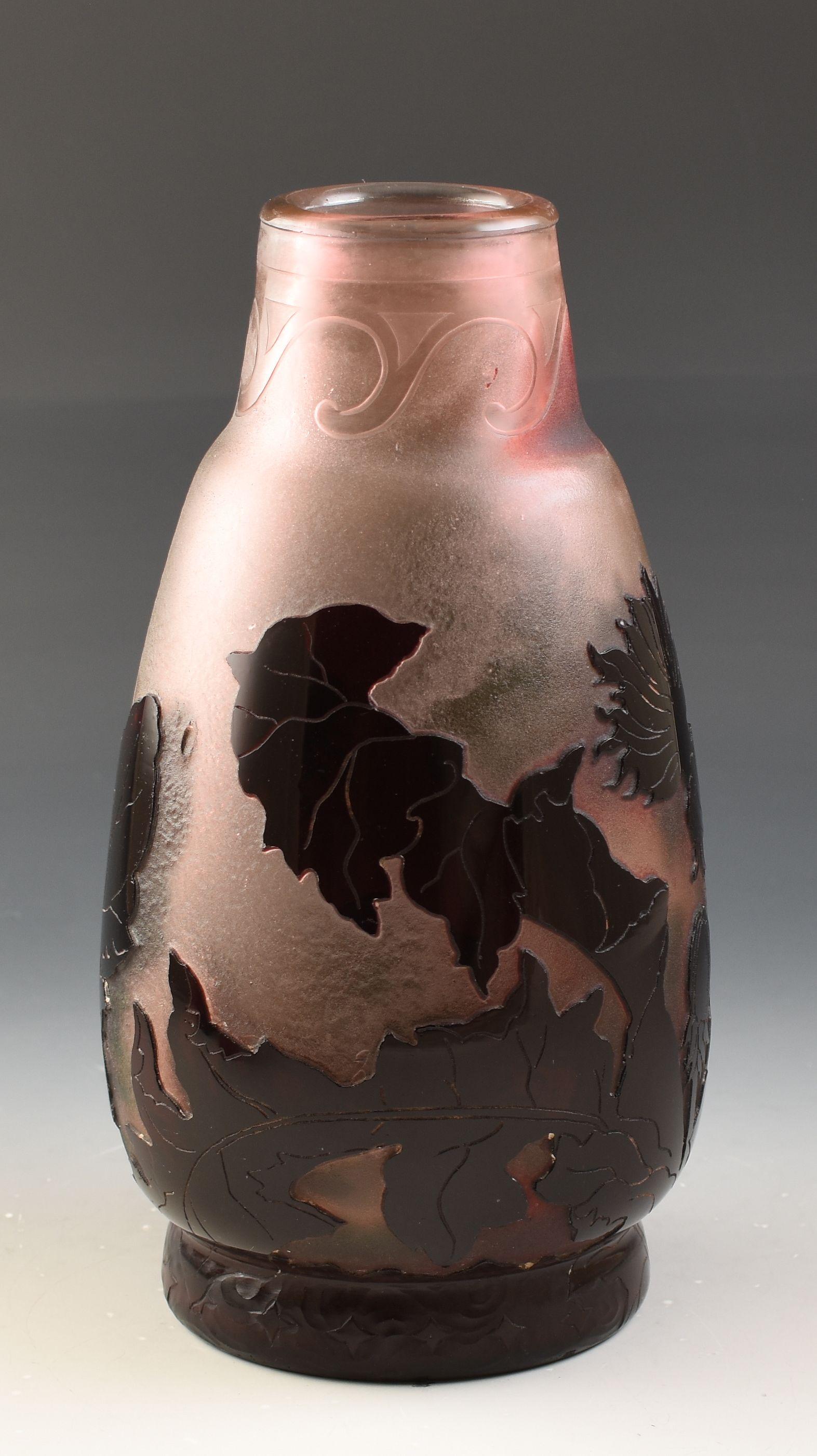 French Daum freres RARE ACID CUT FIRE POLISHED CAMEO VASE C.1895 For Sale