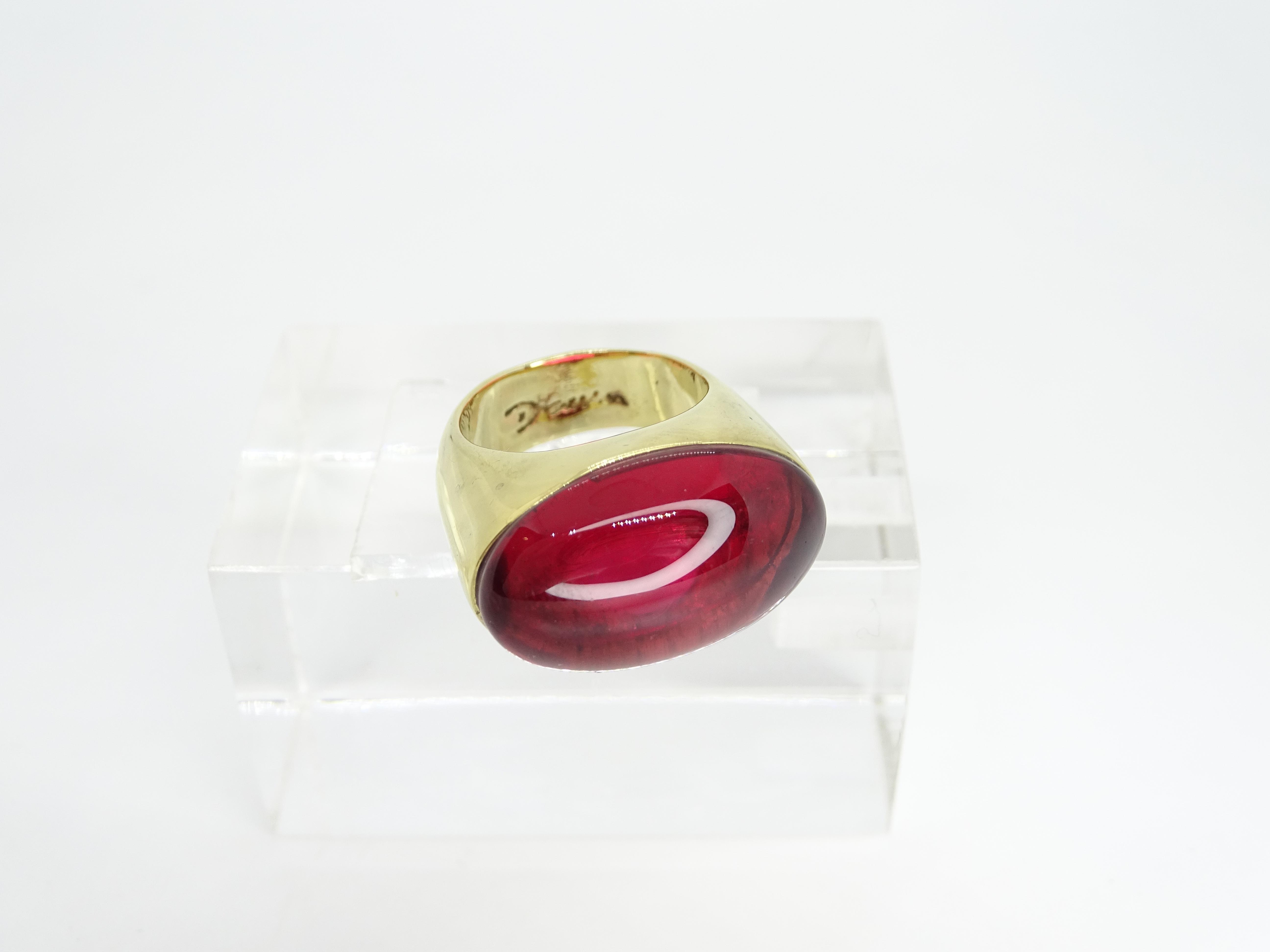 Daum Granatkristall vergoldeter französischer Ring für Damen oder Herren im Angebot
