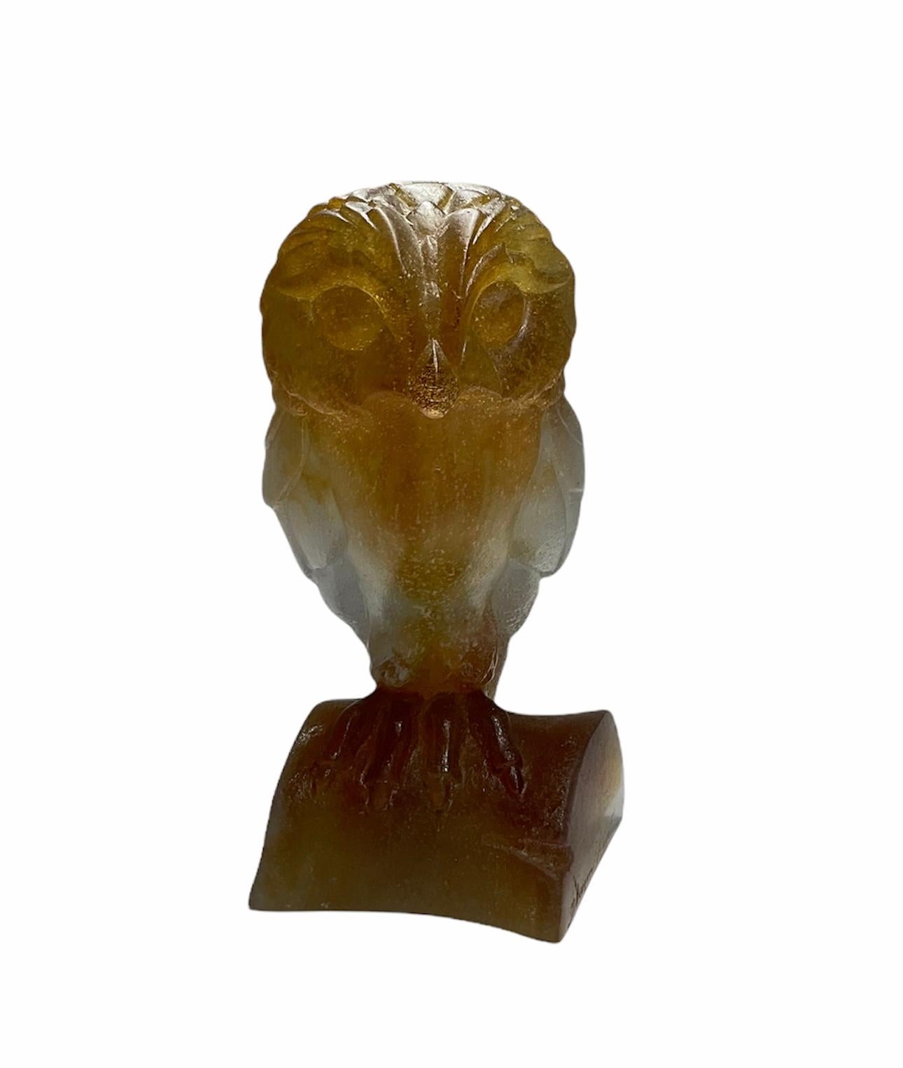 French Daum Glass France Pate de Verre Owl Figurine/Sculpture