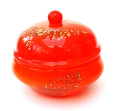 Daum glass 'Jades' orange box and cover with gold leaf inclusions c1920 -signed