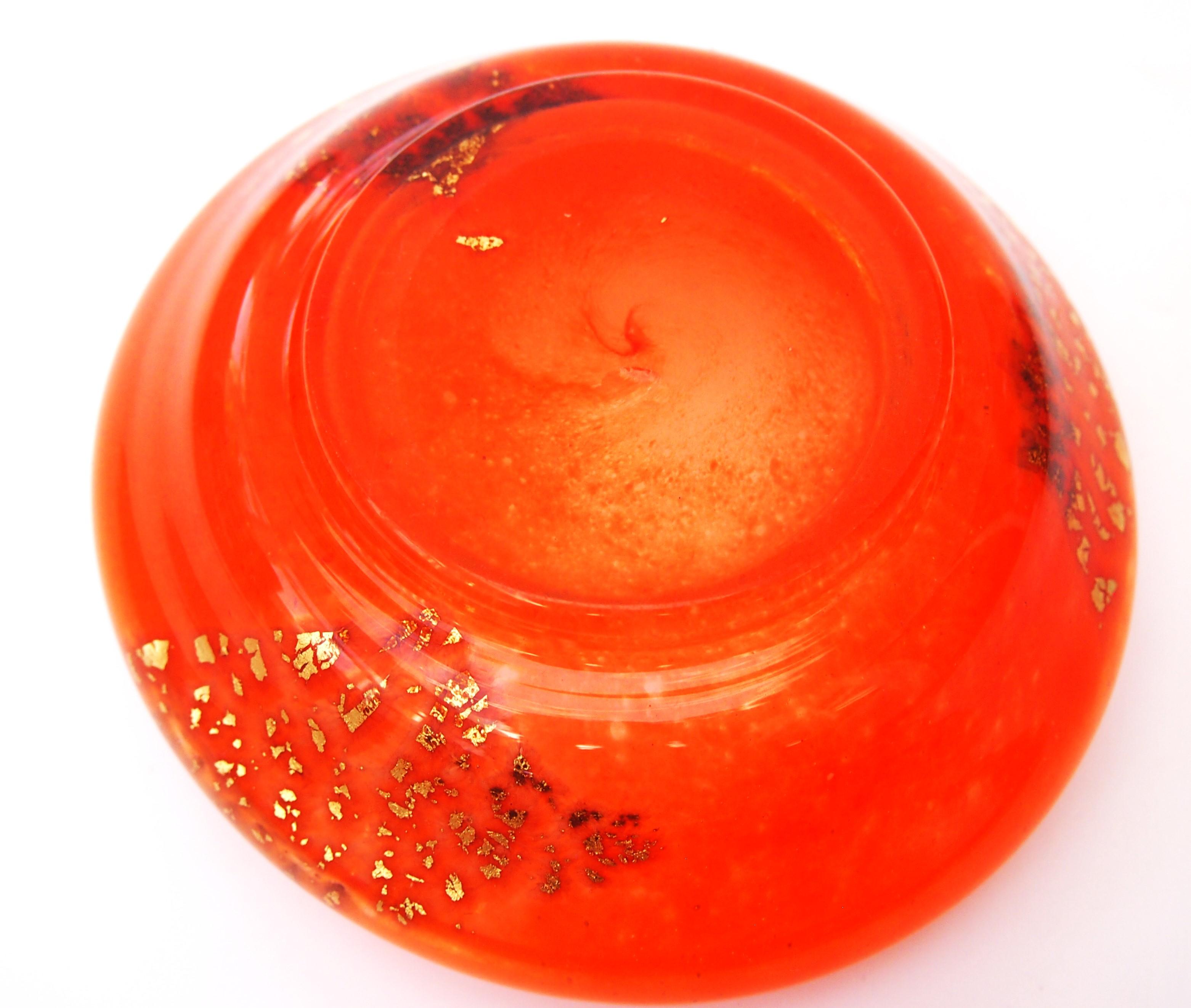 Art Glass Daum glass 'Jades' orange box and cover with gold leaf inclusions c1920 -signed For Sale