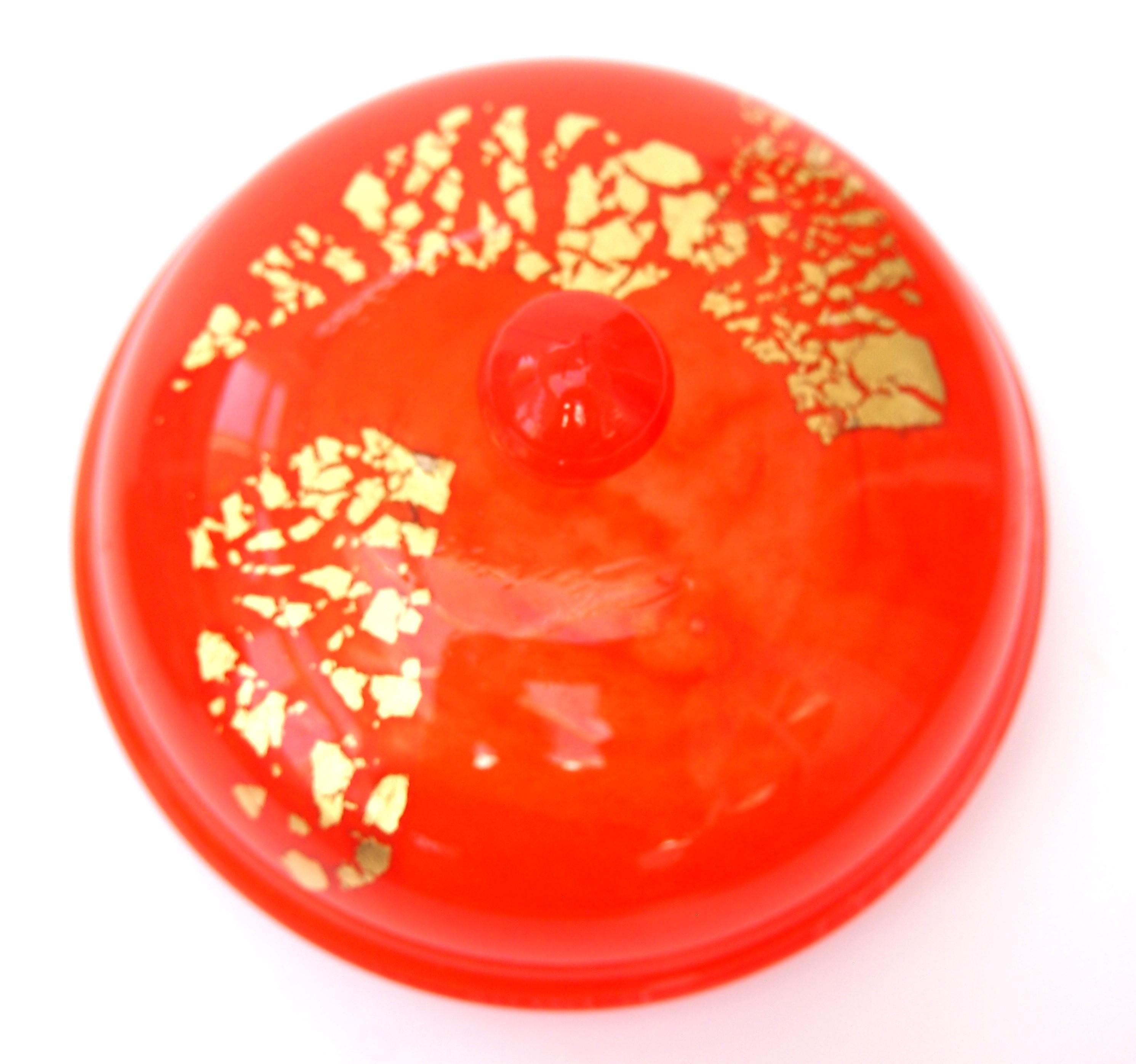 Daum glass 'Jades' orange box and cover with gold leaf inclusions c1920 -signed For Sale 1