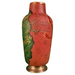 Daum Glass Vase with Rampant Lion, Gilt & Etched, France, Circa 1893