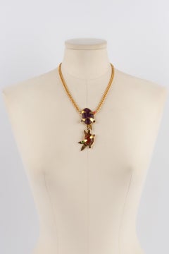 Daum Golden Metal Necklace with Glass Paste and Rhinestones