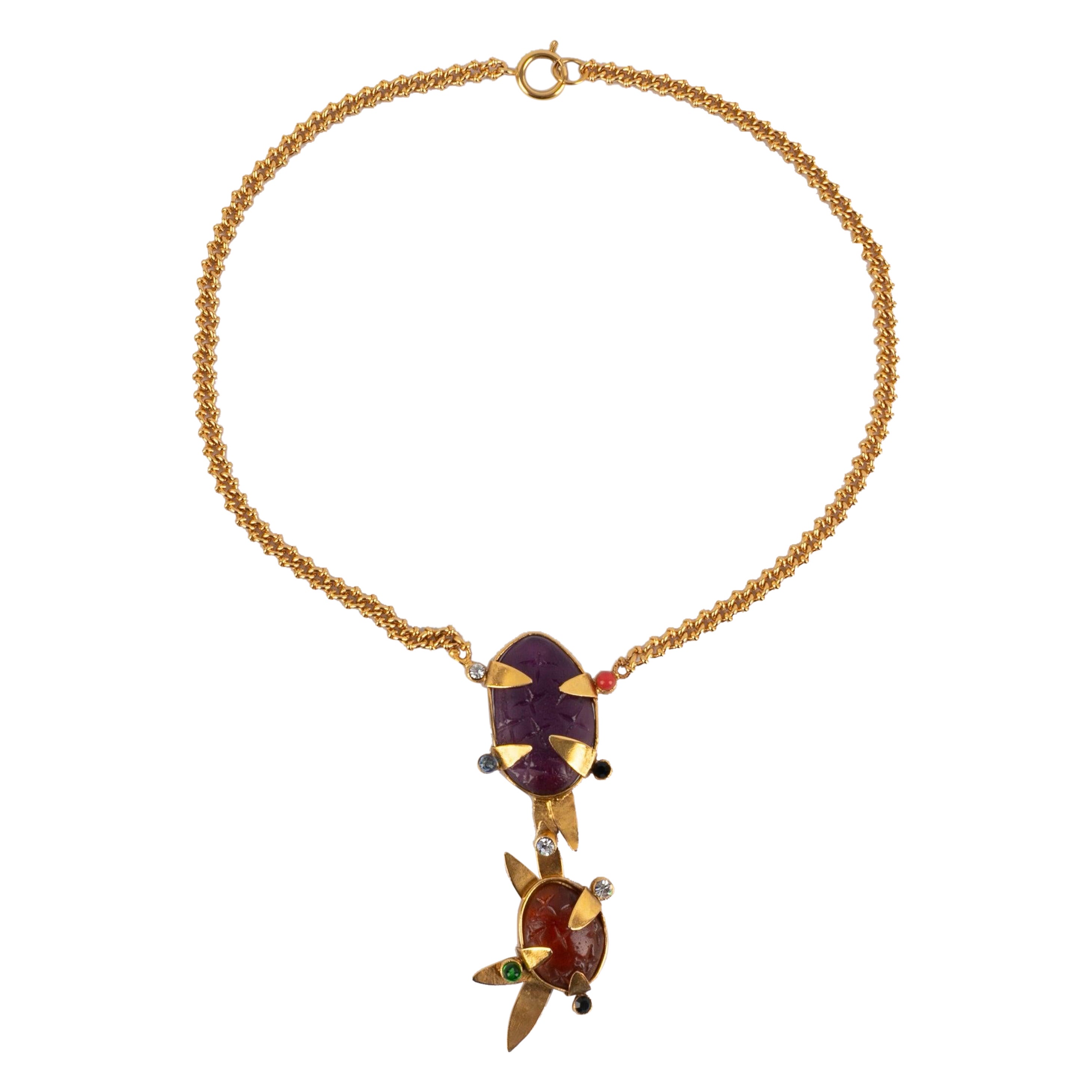 Collana Daum in metallo dorato con pasta di vetro e strass