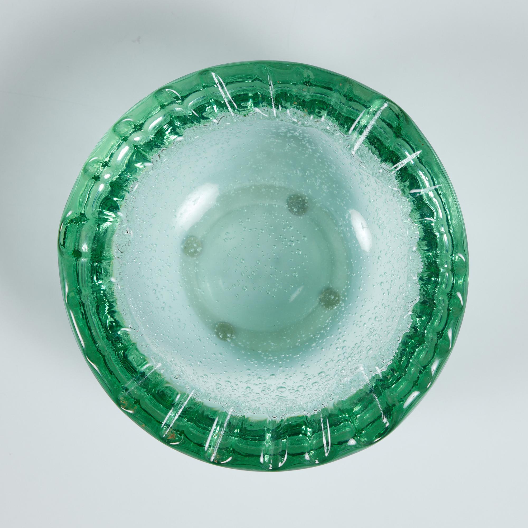 Daum Green Bubble Crystal Ashtray 4