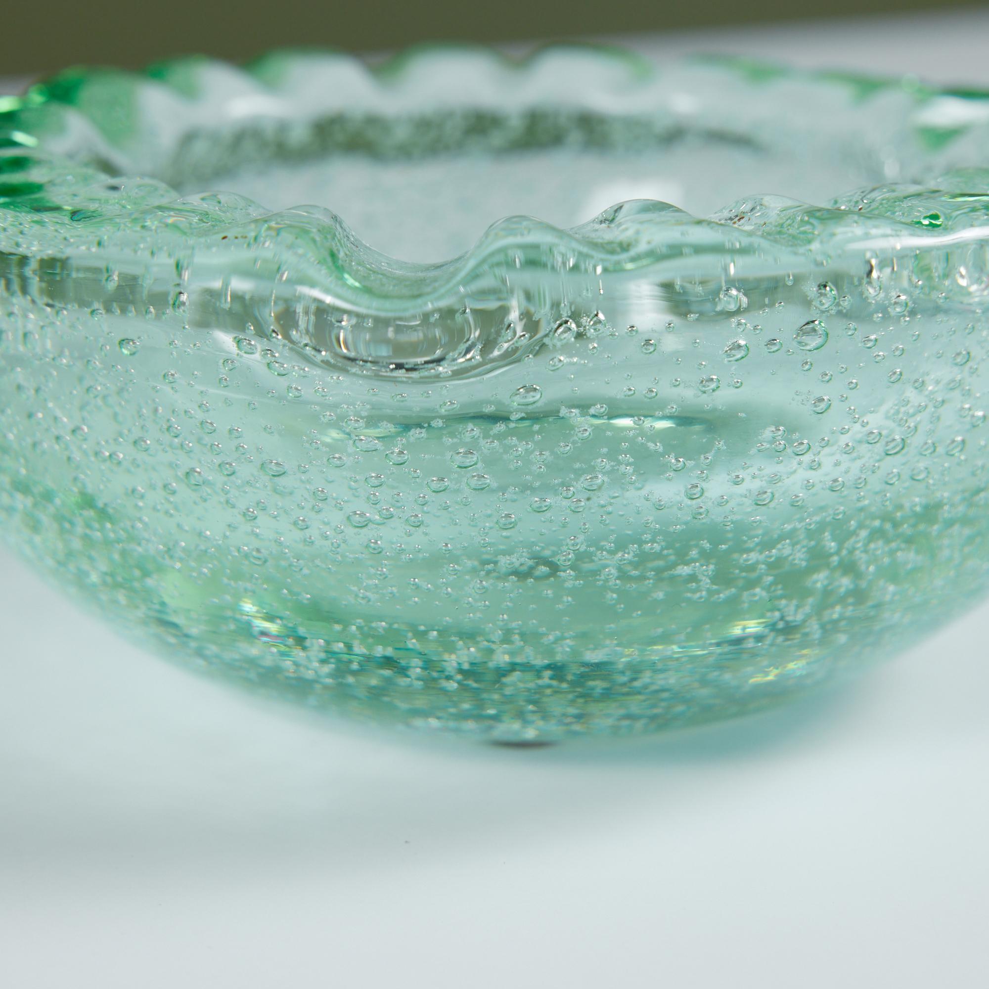Daum Green Bubble Crystal Ashtray 5