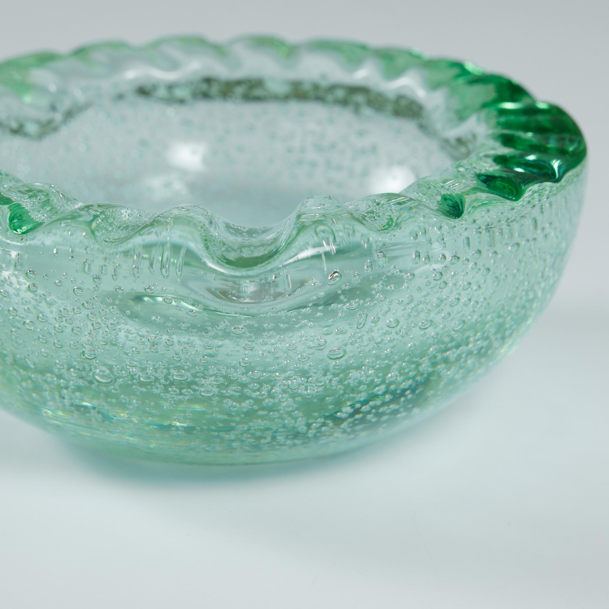 Daum Green Bubble Crystal Ashtray 6