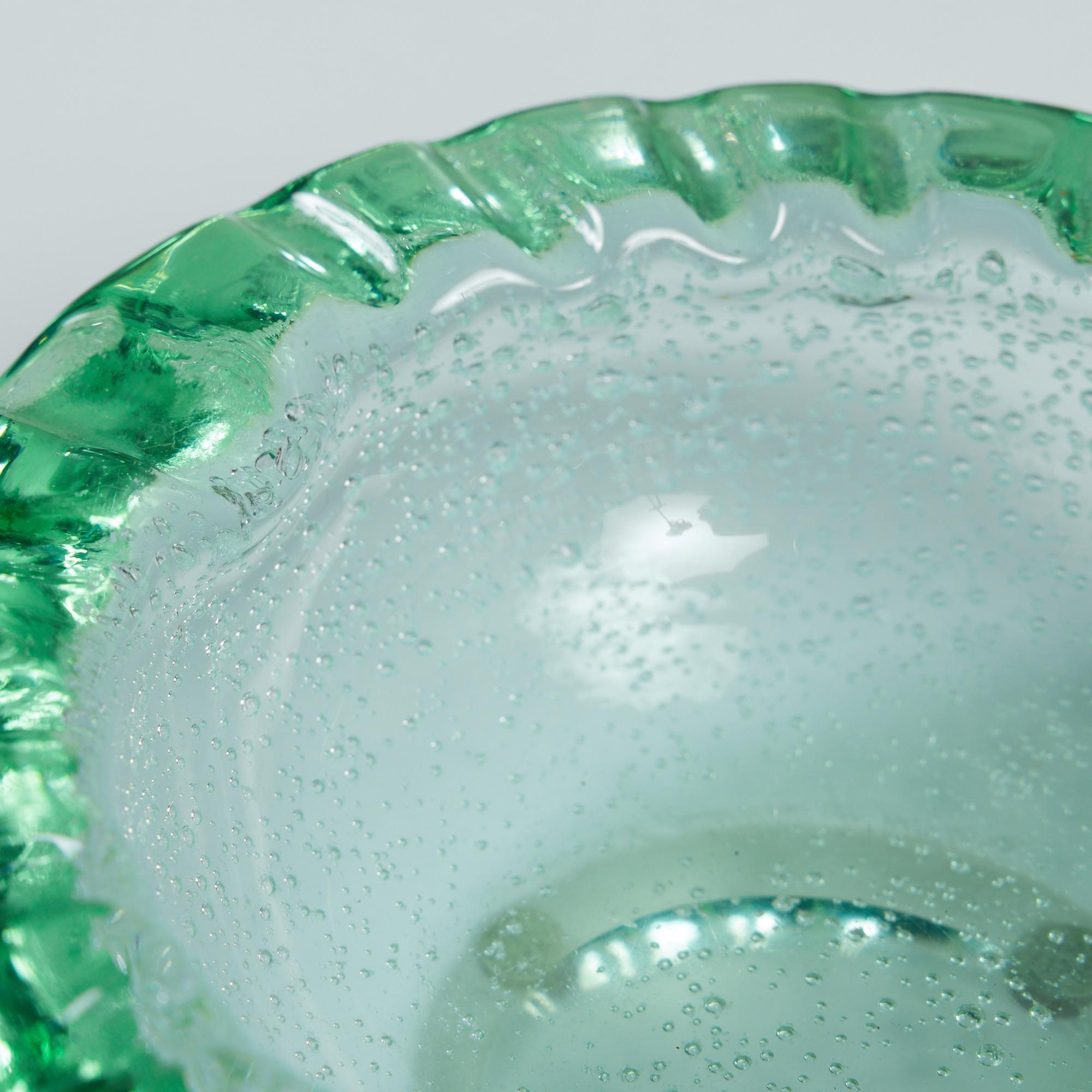 Daum Green Bubble Crystal Ashtray 7