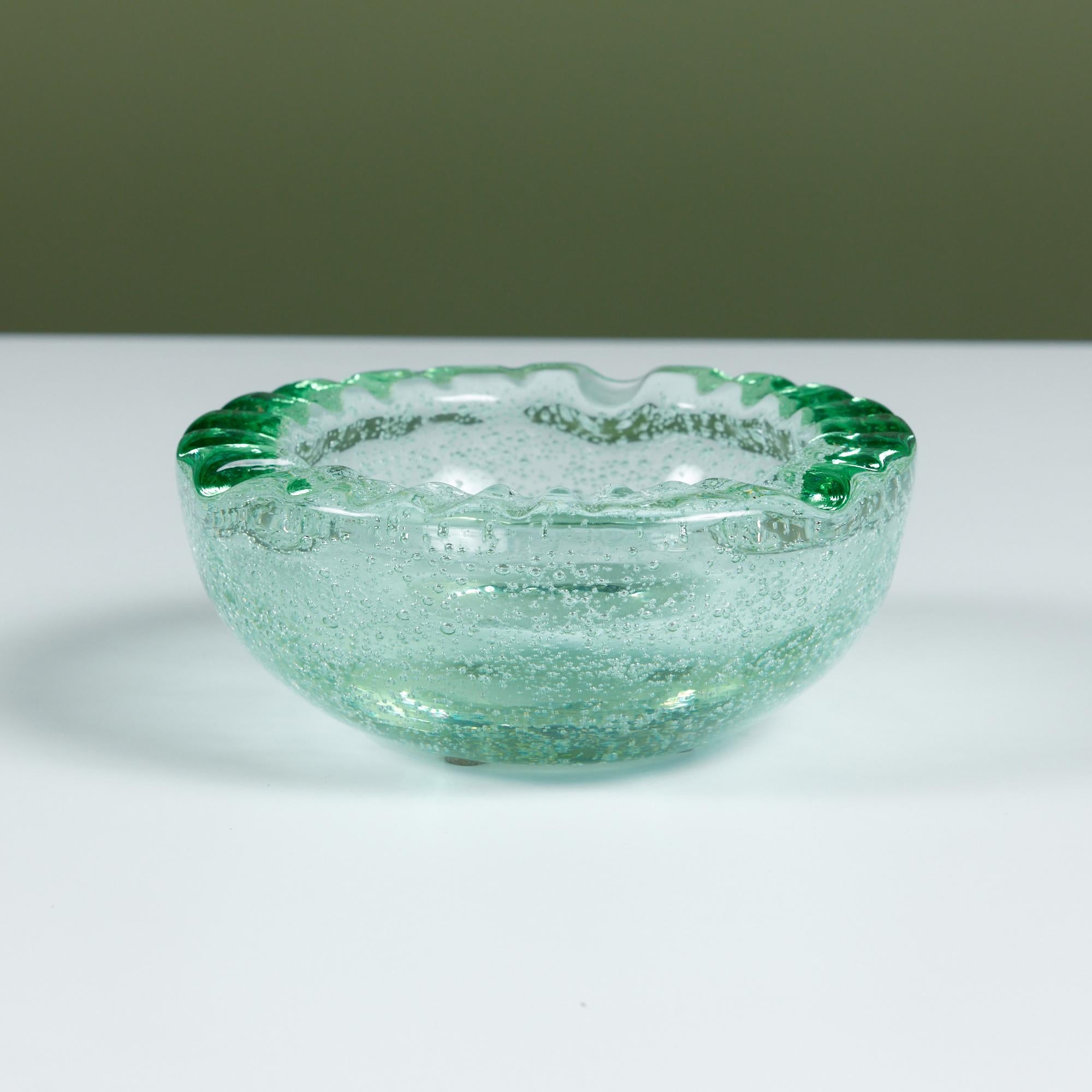 Neoclassical Daum Green Bubble Crystal Ashtray