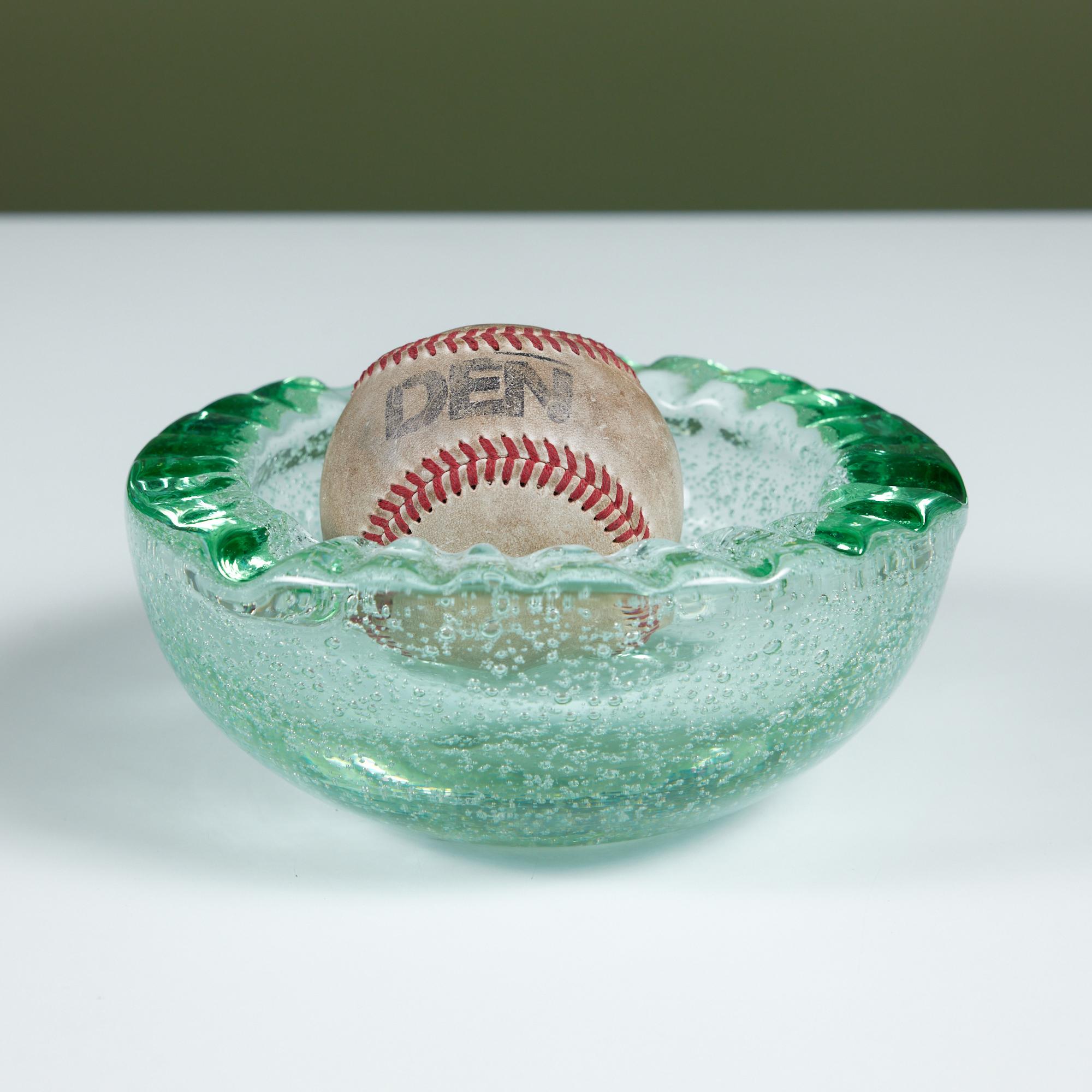 French Daum Green Bubble Crystal Ashtray