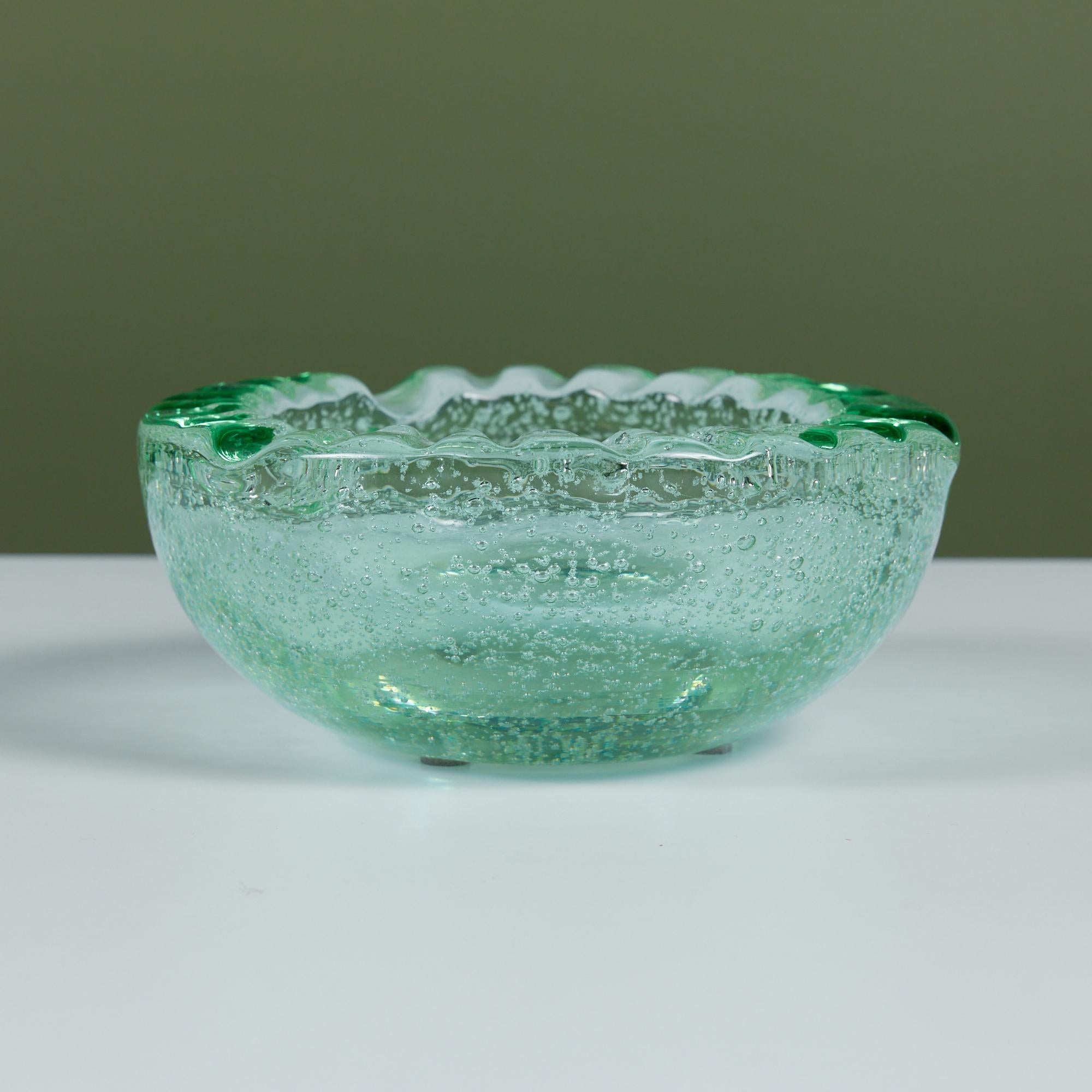 19th Century Daum Green Bubble Crystal Ashtray