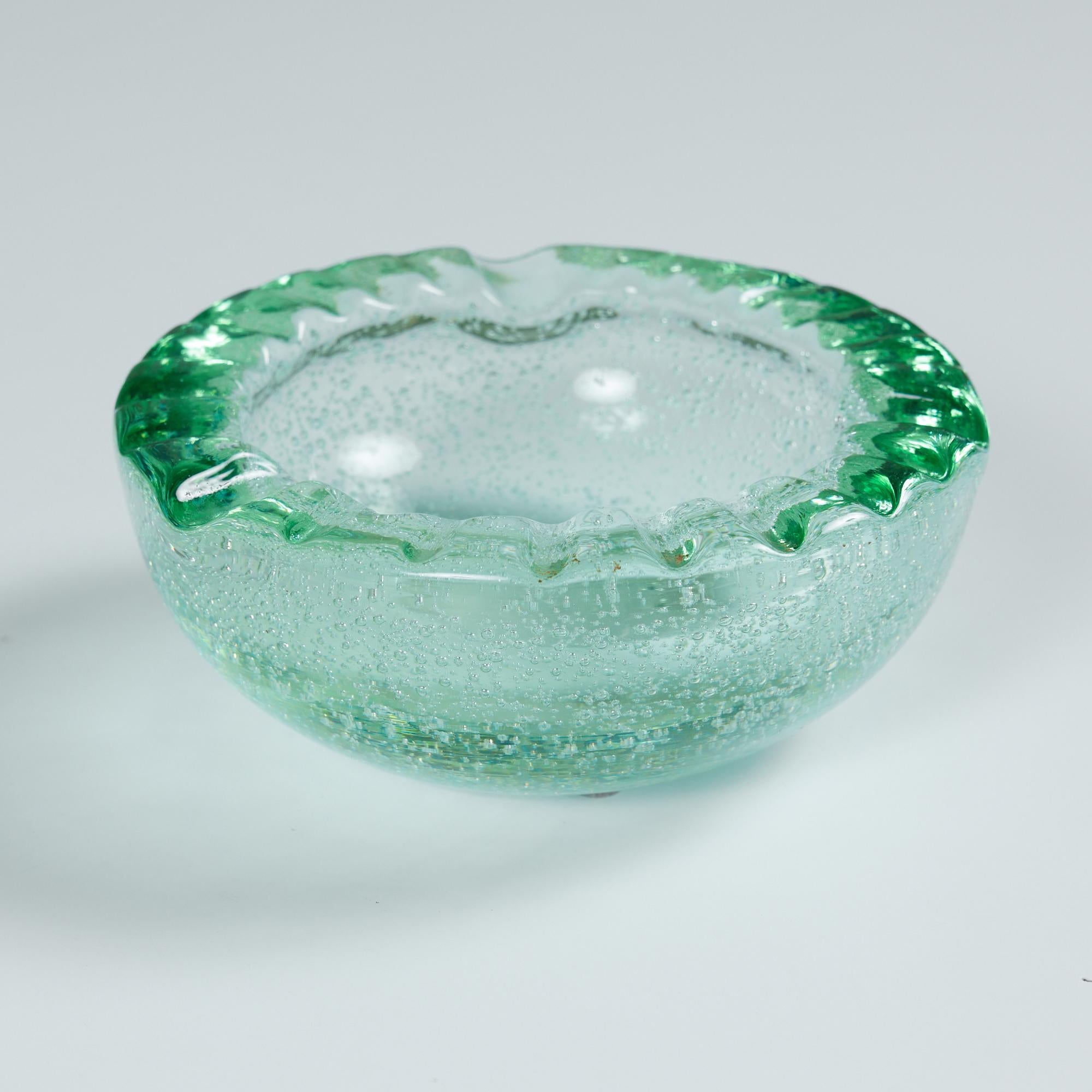 Daum Green Bubble Crystal Ashtray 2