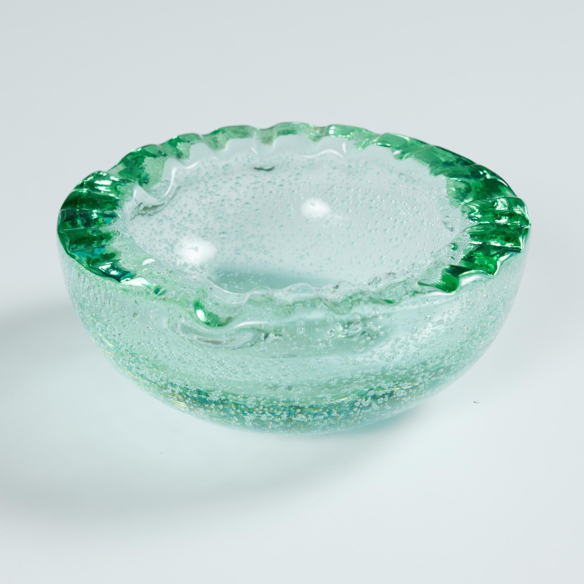 Daum Green Bubble Crystal Ashtray 3