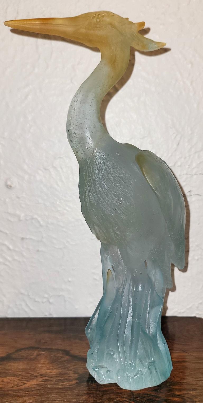 PRESENTING A STUNNING Daum Heron Pate de Verre Art Glass Sculpture with original box.

Made by the World renowned French maker of ‘Daum’ of Nancy, France circa 1960-80.

Gorgeous art glass piece, hand crafted with translucent/frosted pale blue base,