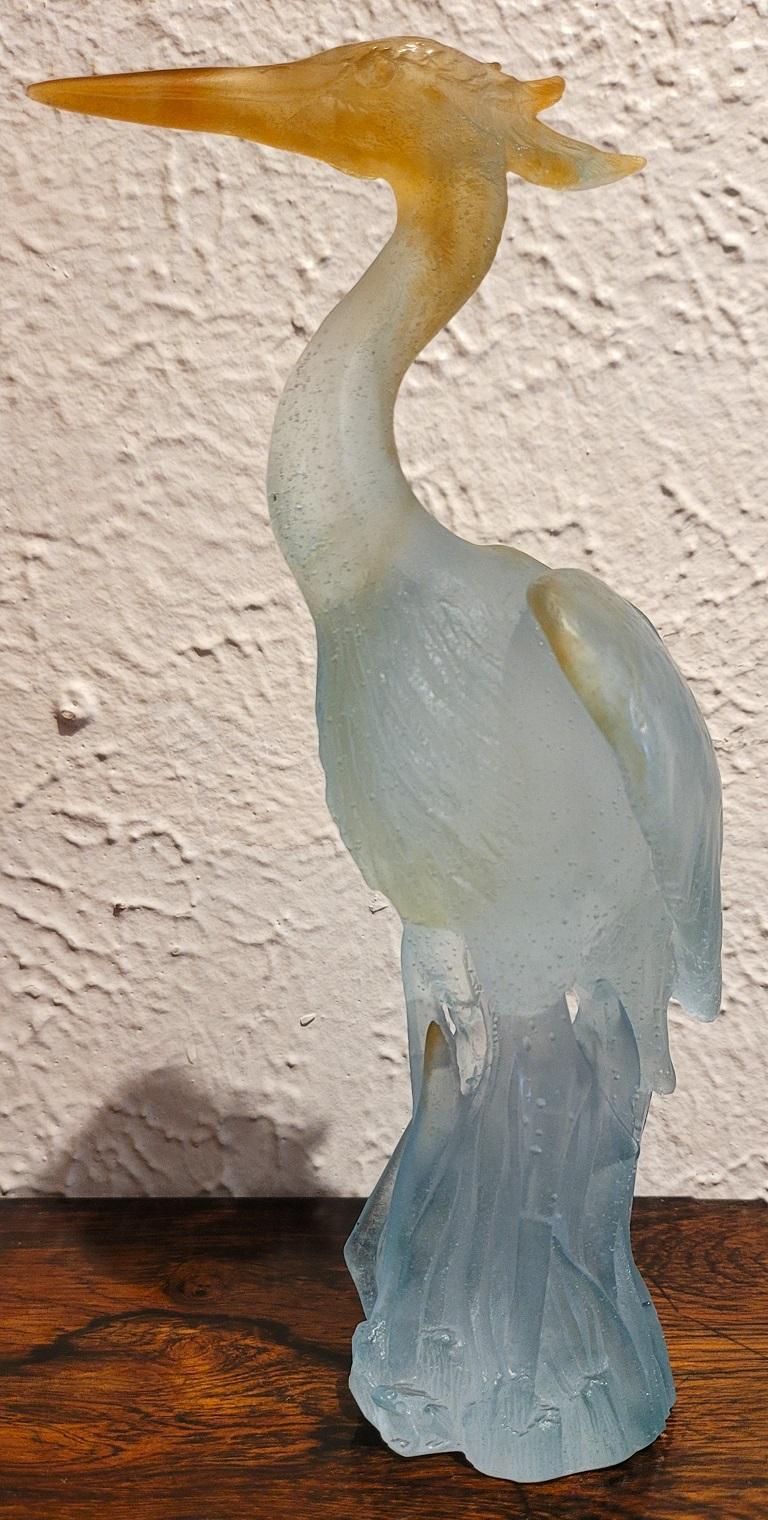 Beaux Arts Daum Heron Pate de Verre Art Glass Sculpture For Sale