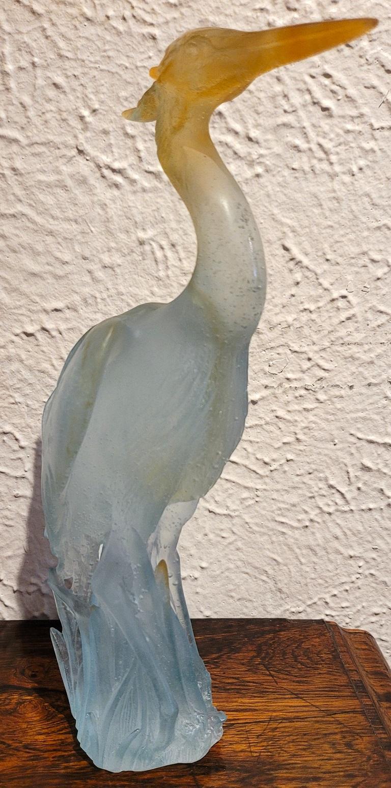 French Daum Heron Pate de Verre Art Glass Sculpture For Sale