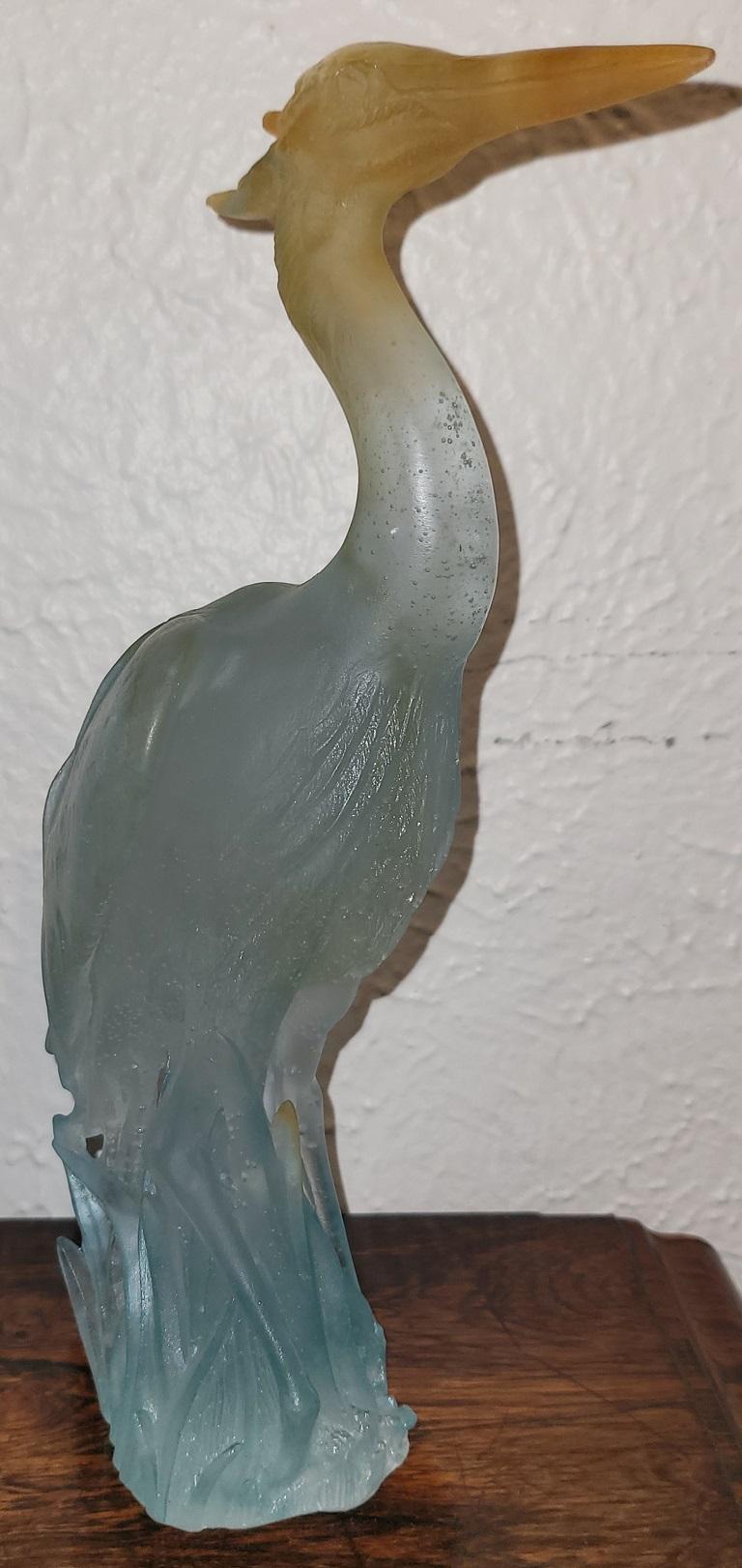 Hand-Crafted Daum Heron Pate de Verre Art Glass Sculpture For Sale