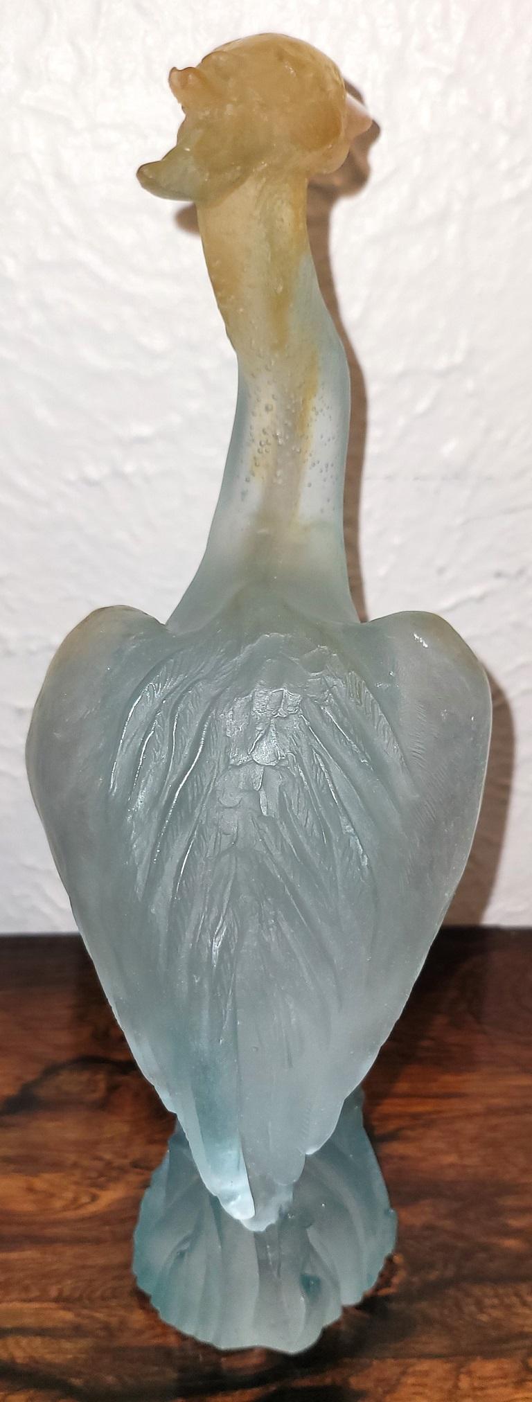 Daum Heron Pate de Verre Art Glass Sculpture In Good Condition For Sale In Dallas, TX