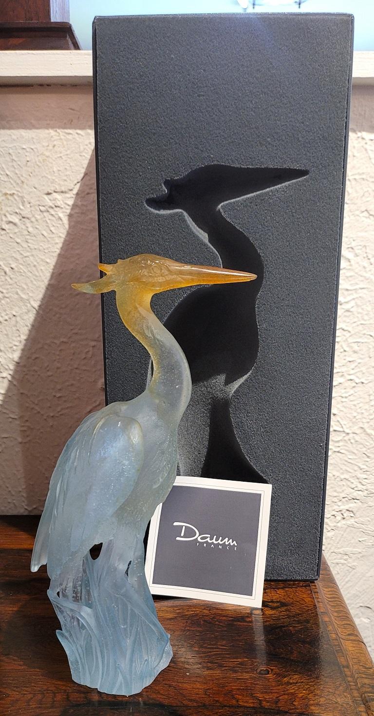 Daum Heron Pate de Verre Art Glass Sculpture For Sale 1