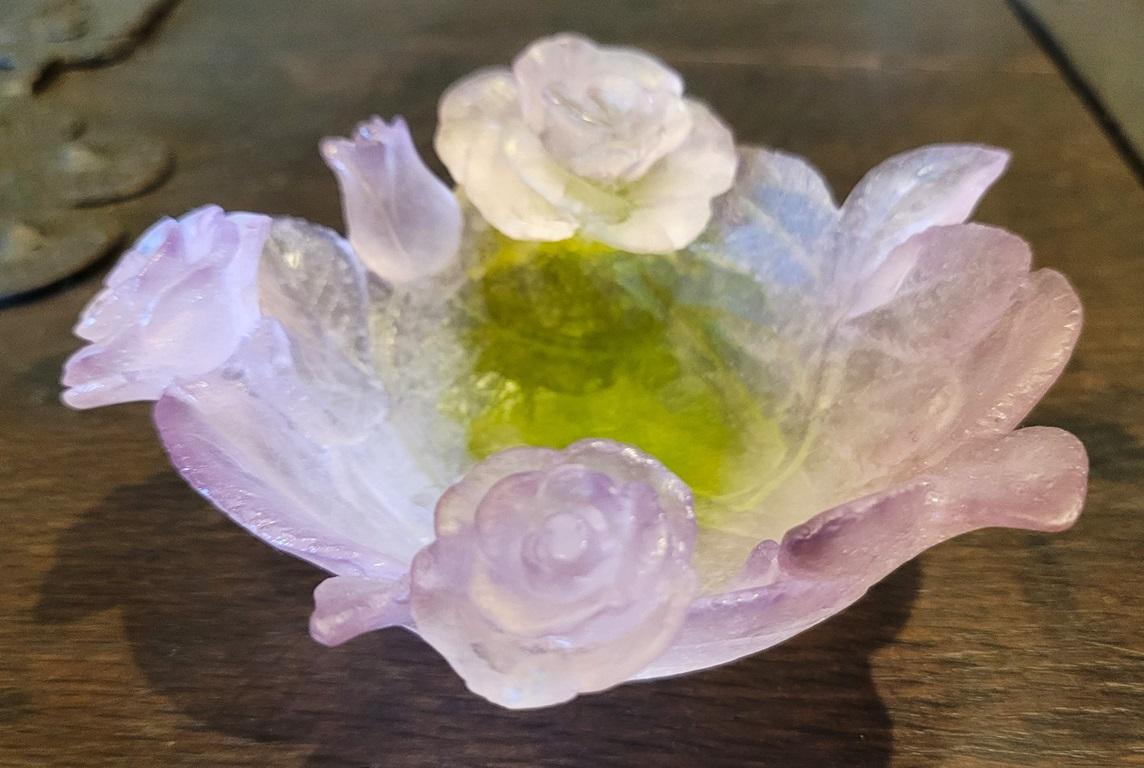 Hand-Crafted Daum Pate de Verre Roses Bowl For Sale