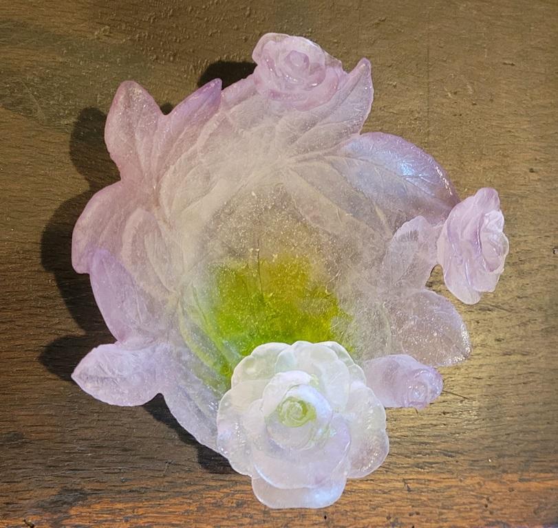 Art Glass Daum Pate de Verre Roses Bowl For Sale