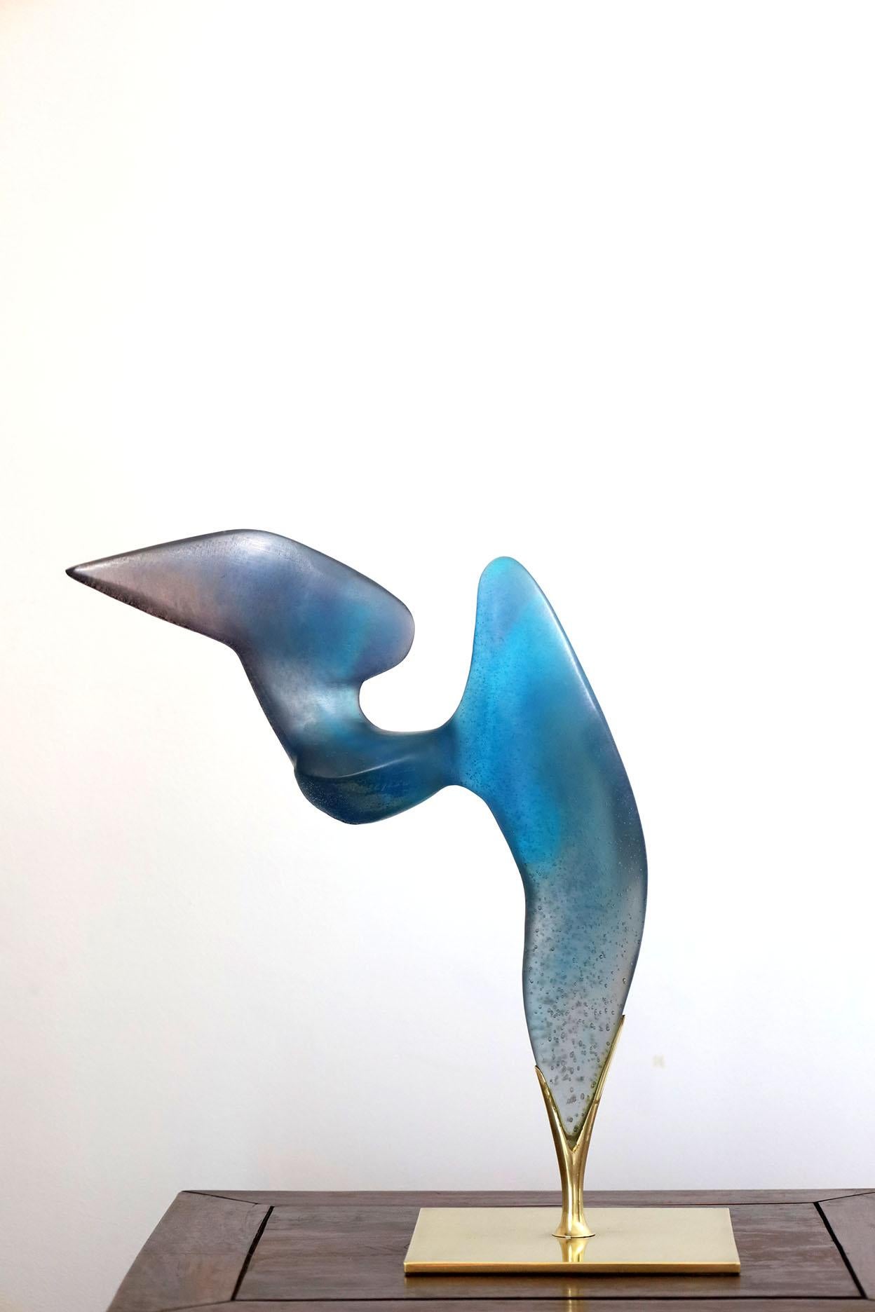 DAUM ¨LA MOUETTE¨ Escultura de vidrio paté de vidrio de Claude Lhoste Francés