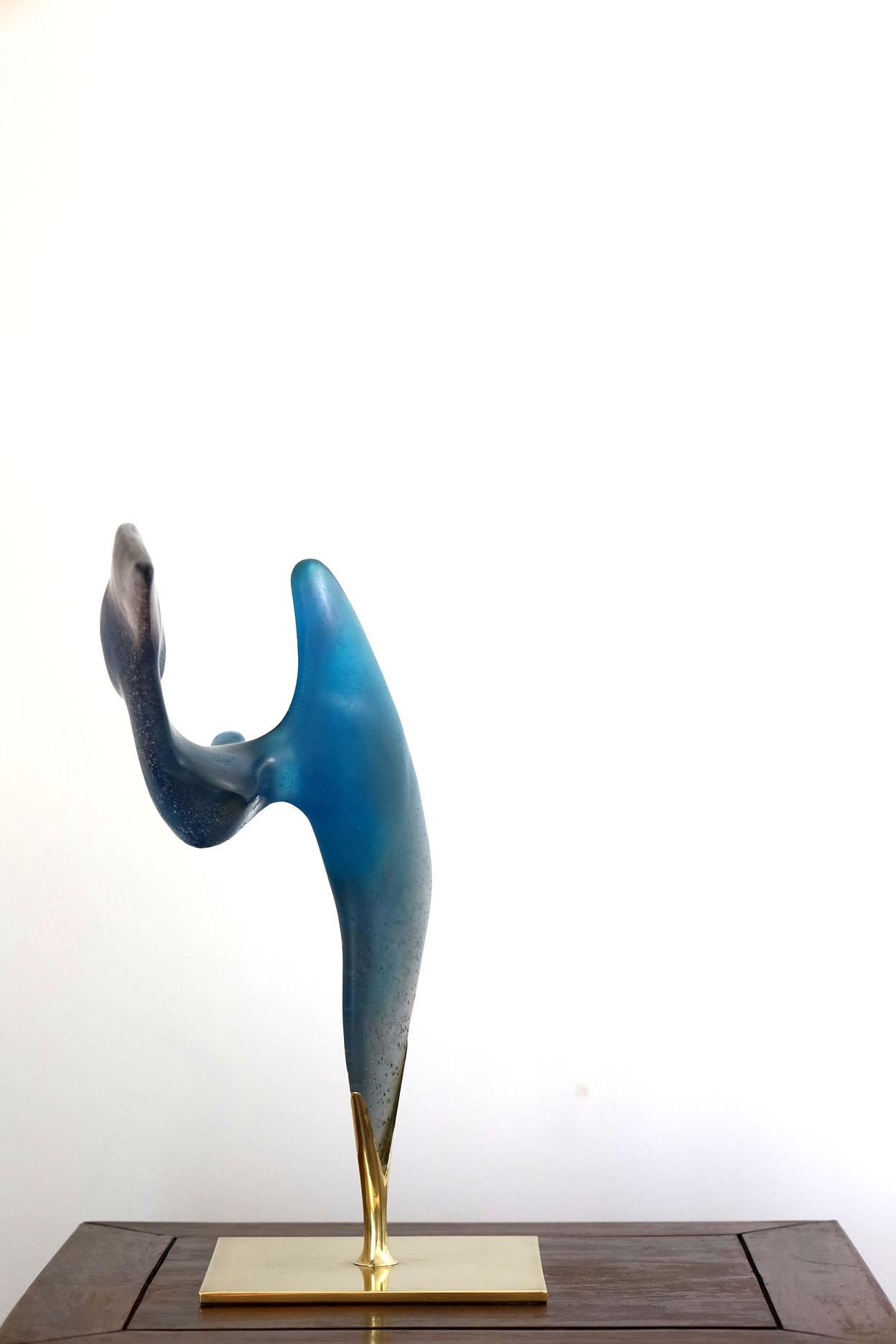 DAUM ¨LA MOUETTE¨ Escultura de vidrio paté de vidrio de Claude Lhoste Hecho a mano