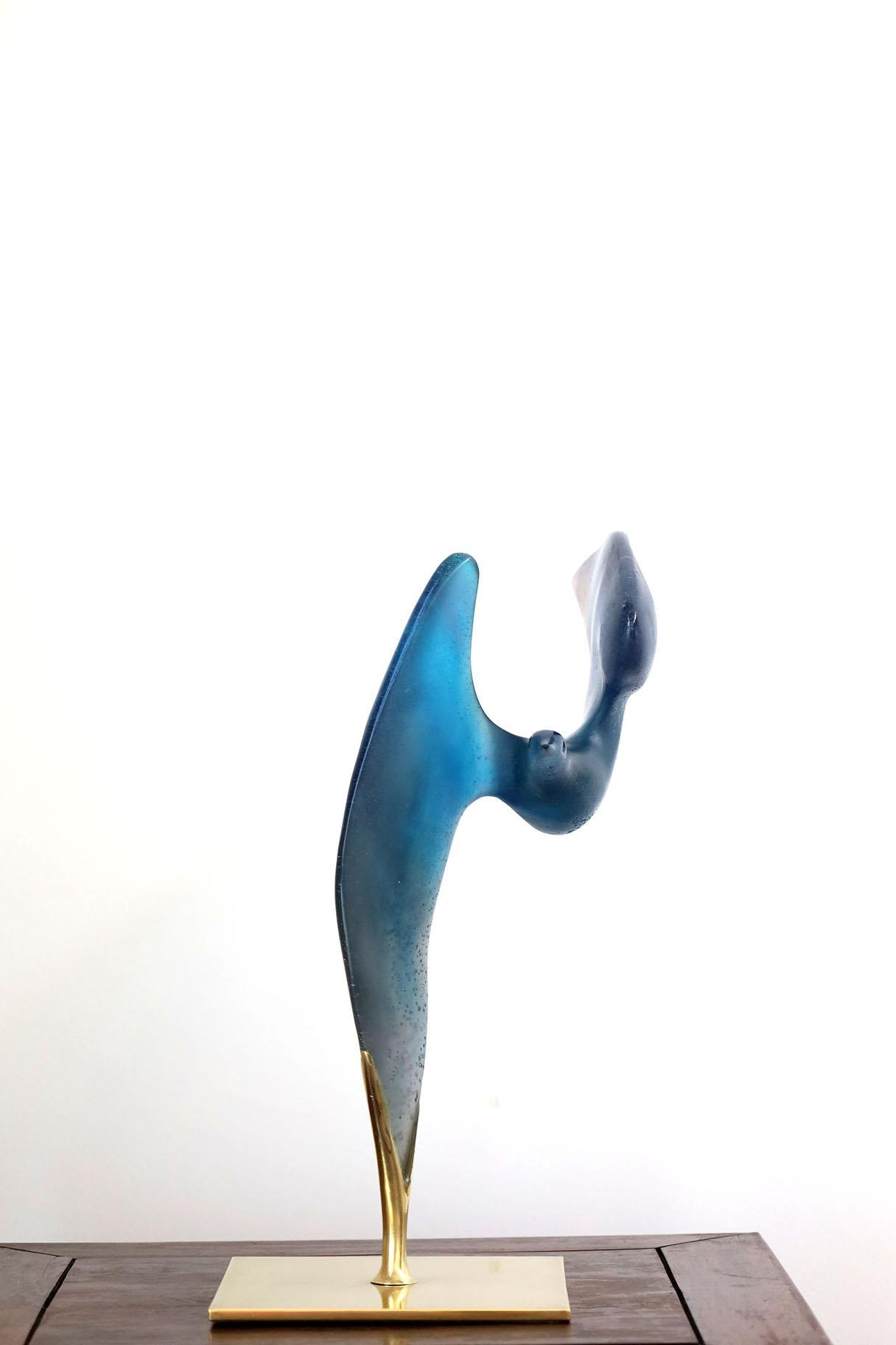 DAUM ¨LA MOUETTE¨ Escultura de vidrio paté de vidrio de Claude Lhoste finales del siglo XX