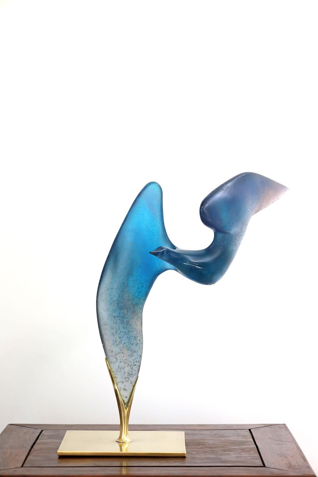 DAUM ¨LA MOUETTE¨ Escultura de vidrio paté de vidrio de Claude Lhoste Vidrio artístico