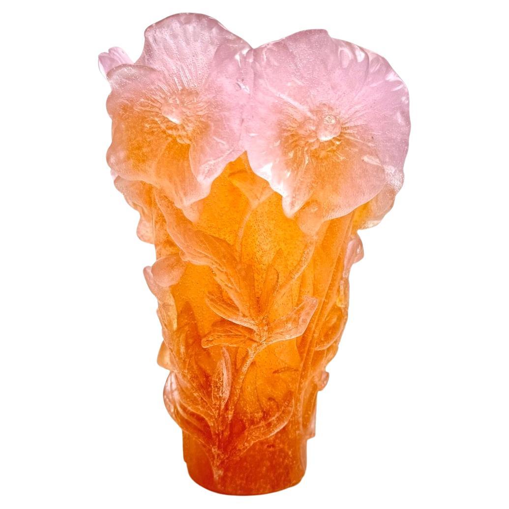 Daum Flieder & Rosa Hibiskus Vase - Pâte de verre im Angebot