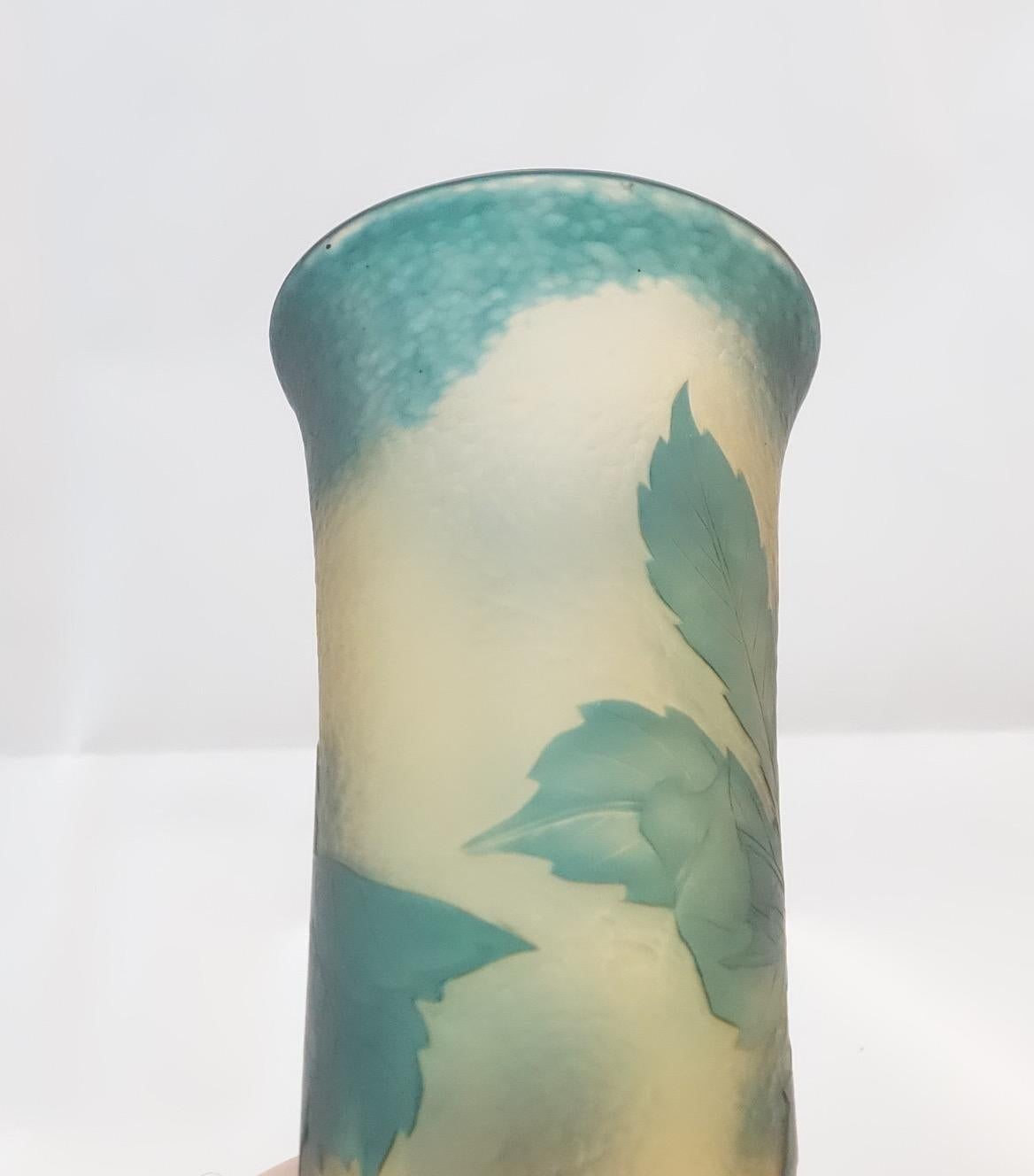 French Daum Martele, Acid Etched and Wheel Cut Vase For Sale