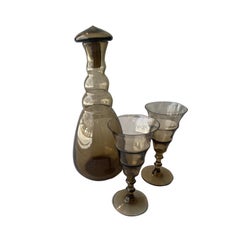 Set de bar français en verre fumé Brown Midcentury. France, 1960