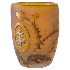 Daum Miniature Glass Chalice, Lorraine Cross Design, Antique, 1906