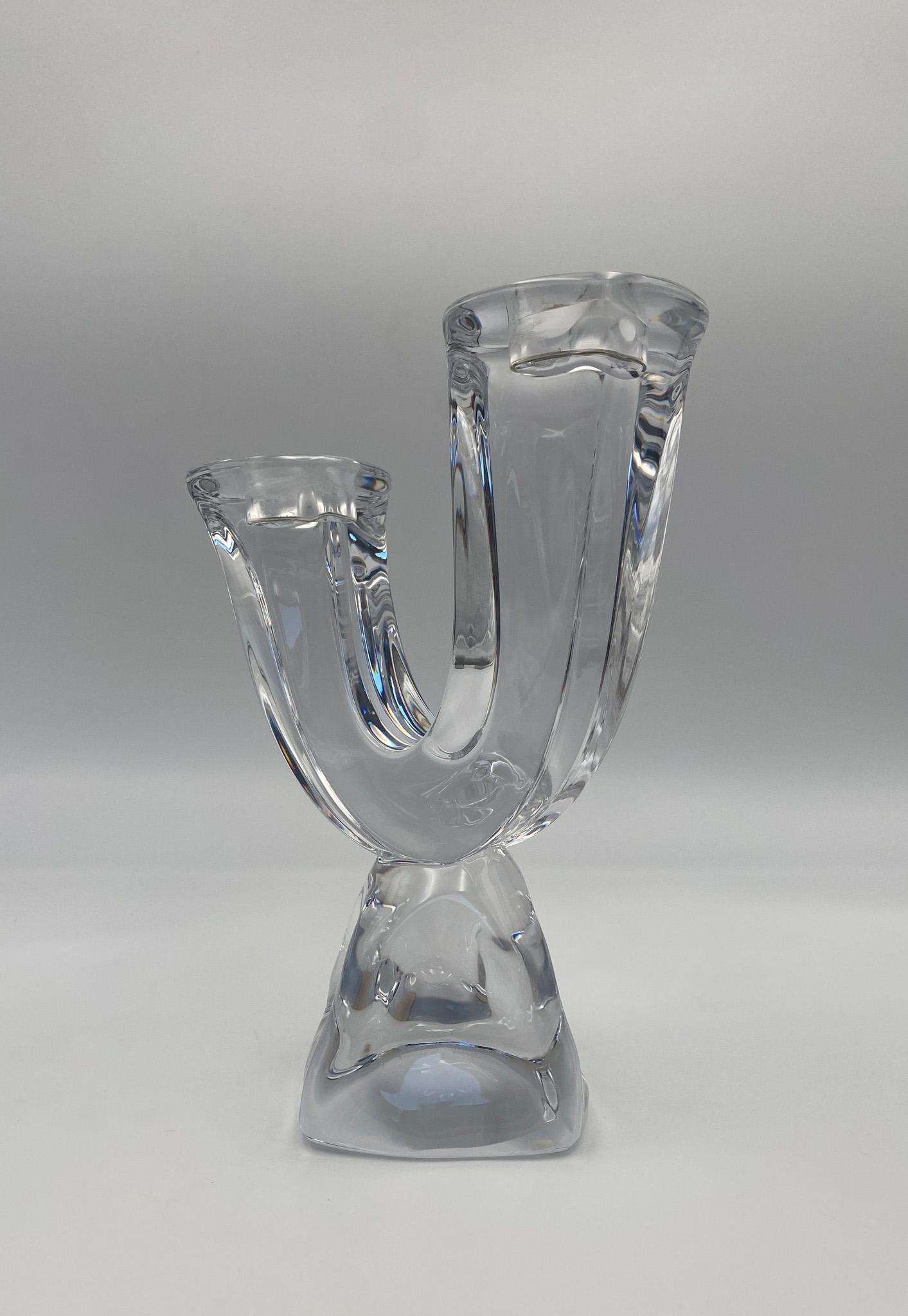 Daum Modernist Crystal Candlestick, France, 1970's  In Good Condition For Sale In Costa Mesa, CA