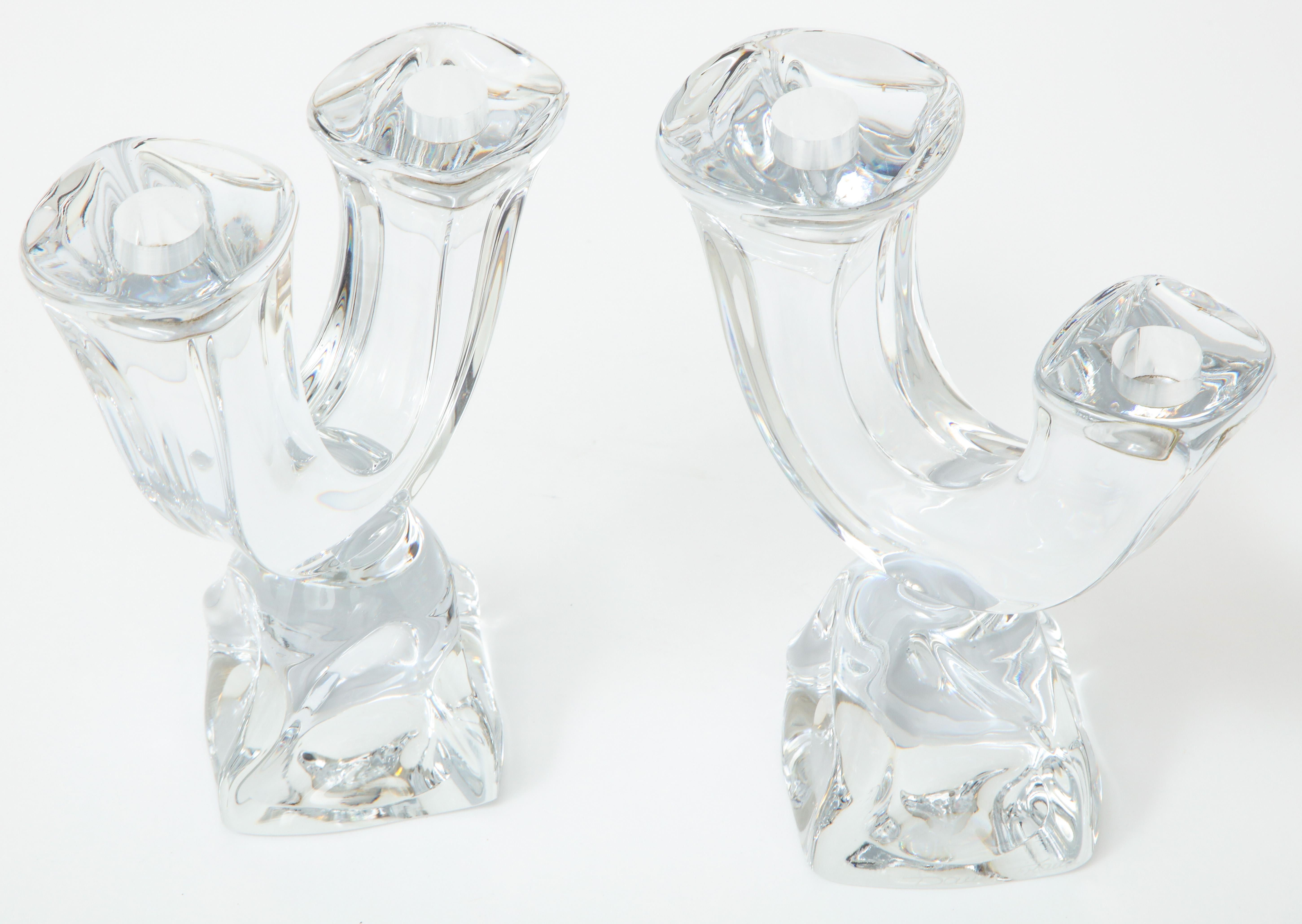 Daum Modernist Crystal Candlesticks In Excellent Condition For Sale In New York, NY